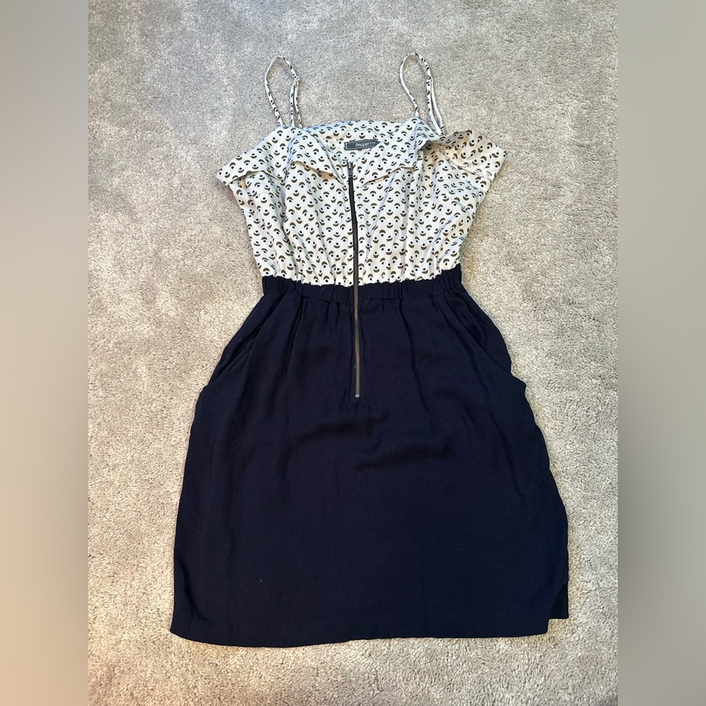 Peppermint Navy and White Zip-Front Midi Dress